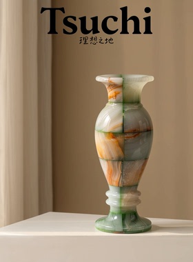 天然玉石手工花瓶果盘中古老钱风样板间客厅玄关用高级感装饰摆件