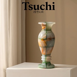 天然玉石手工花瓶果盘中古老钱风样板间客厅玄关用高级感装饰摆件