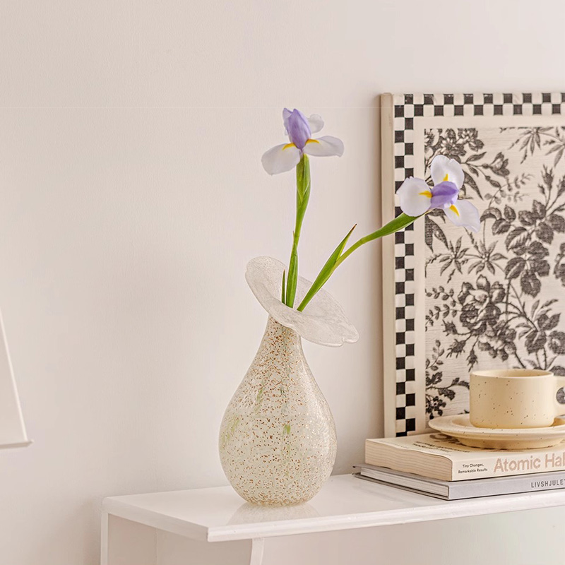 高级感白色玻璃花瓶摆件法式中古客厅桌面水养插花装饰电视柜花器