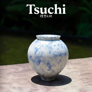 简约现代素白浅蓝晕染线纹陶瓷花瓶艺术花器居家样板间插花摆件