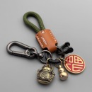 黄铜招财猫葫芦钥匙扣男女汽车钥匙链圈手工编织绳书包挂件礼物潮