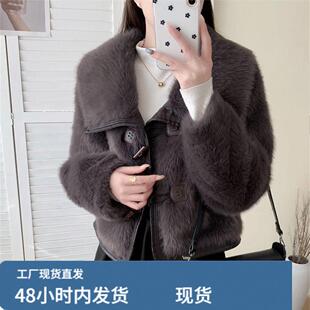 小香风水貂绒皮草外套女冬季新款时尚大翻领皮毛一体短款加厚上衣