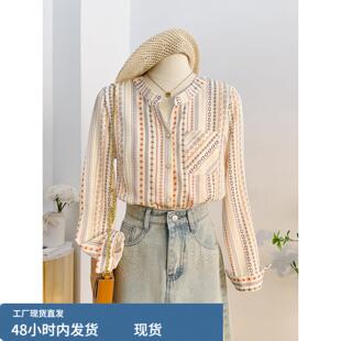 条纹上衣韩系温柔风雪纺衫独特超好看的衬衫女款2026新款春秋衬衣