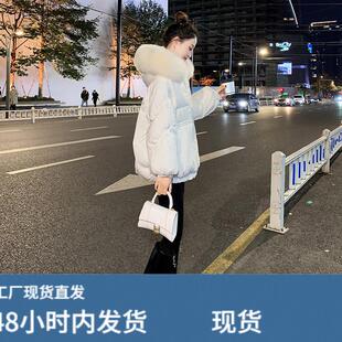 冬季新款狐狸大毛领白色羽绒服女2025年宽松小个子短款白鸭绒外套