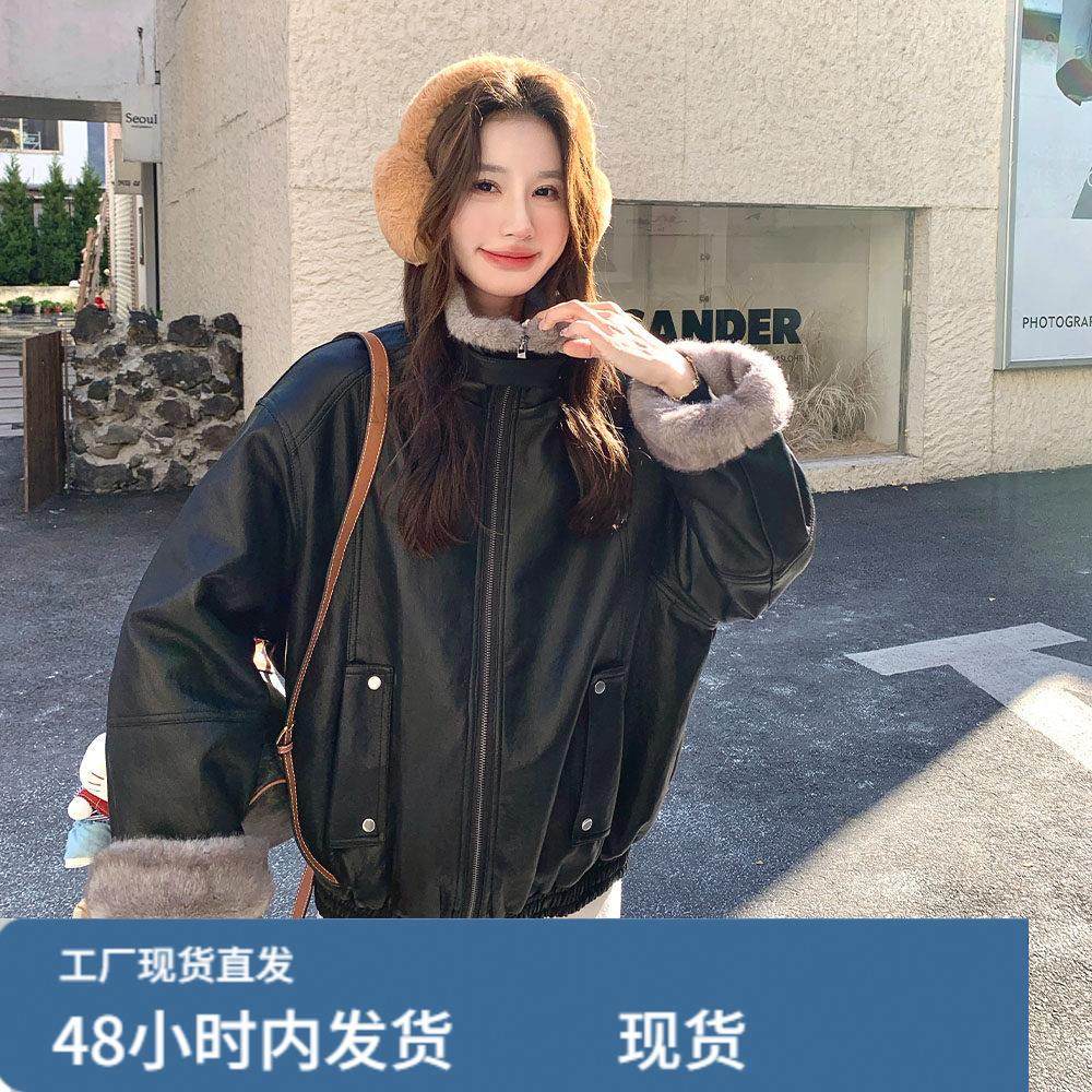 复古美式黑色皮毛一体羊羔毛厚外套女秋冬超火好看加绒机车短棉服,童装/婴儿装/亲子装,套装,淘宝优惠券,粉丝福利购,淘宝优惠卷