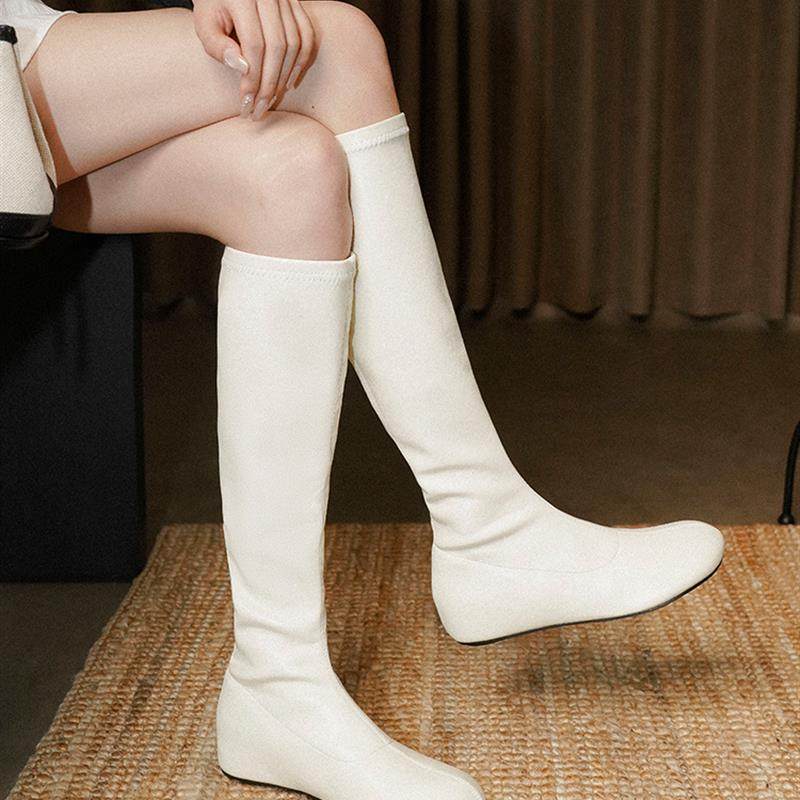 梨小七~韩版百搭温柔气质宽筒长靴女内增高圆头显瘦外穿骑士靴子