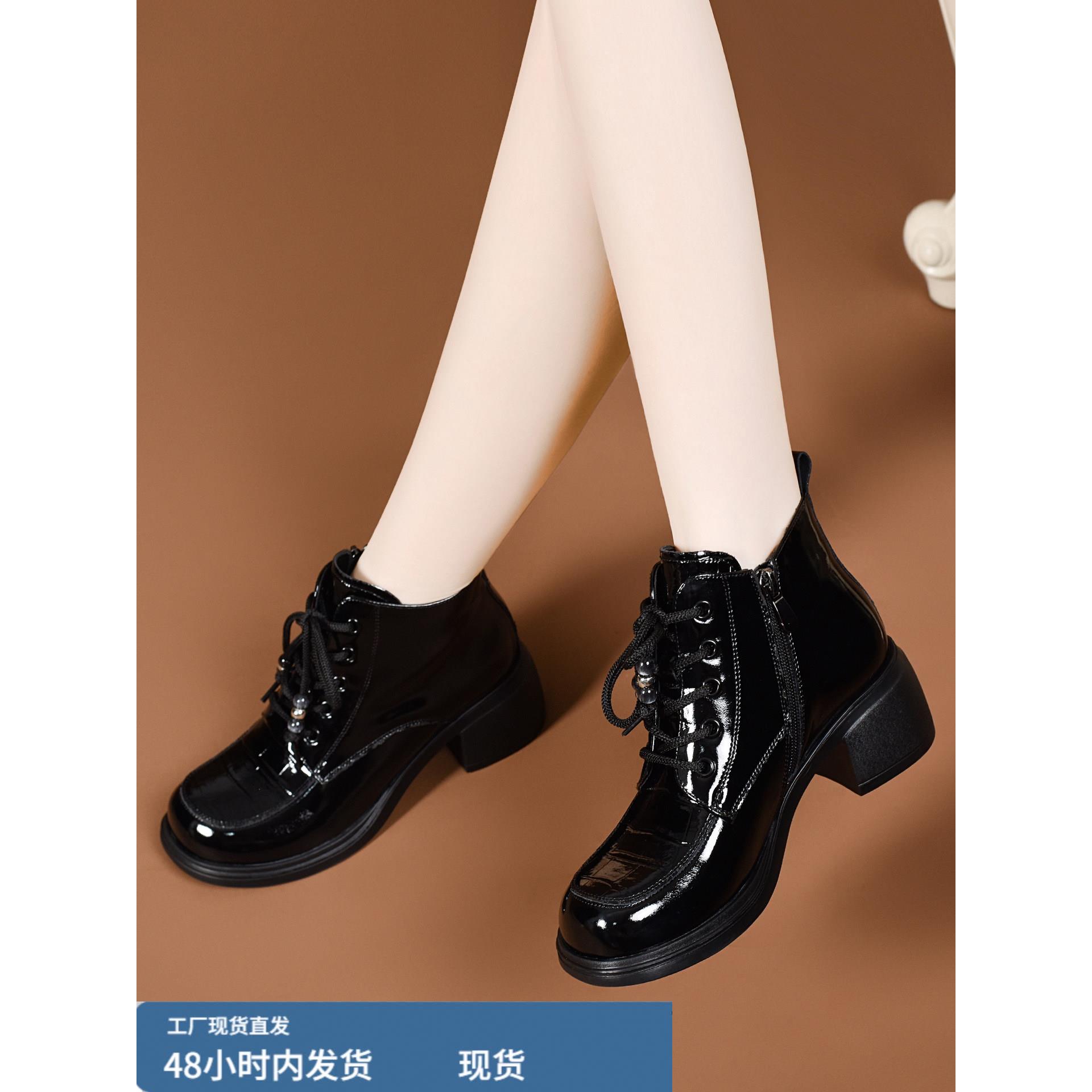 厚底粗跟马丁靴女2025新款秋季真陂低帮短靴秋冬加绒女款英伦靴子图片