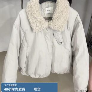 羊羔毛领短款羽绒服女冬2025新款小个子白鸭绒内胆羽绒派克服外套