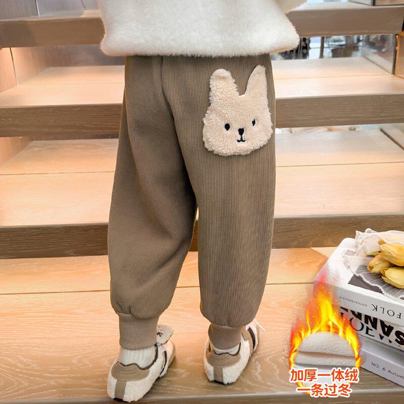 女宝宝裤子冬装洋气可爱儿童一体绒保暖卫裤2三4到5五6岁女童长裤