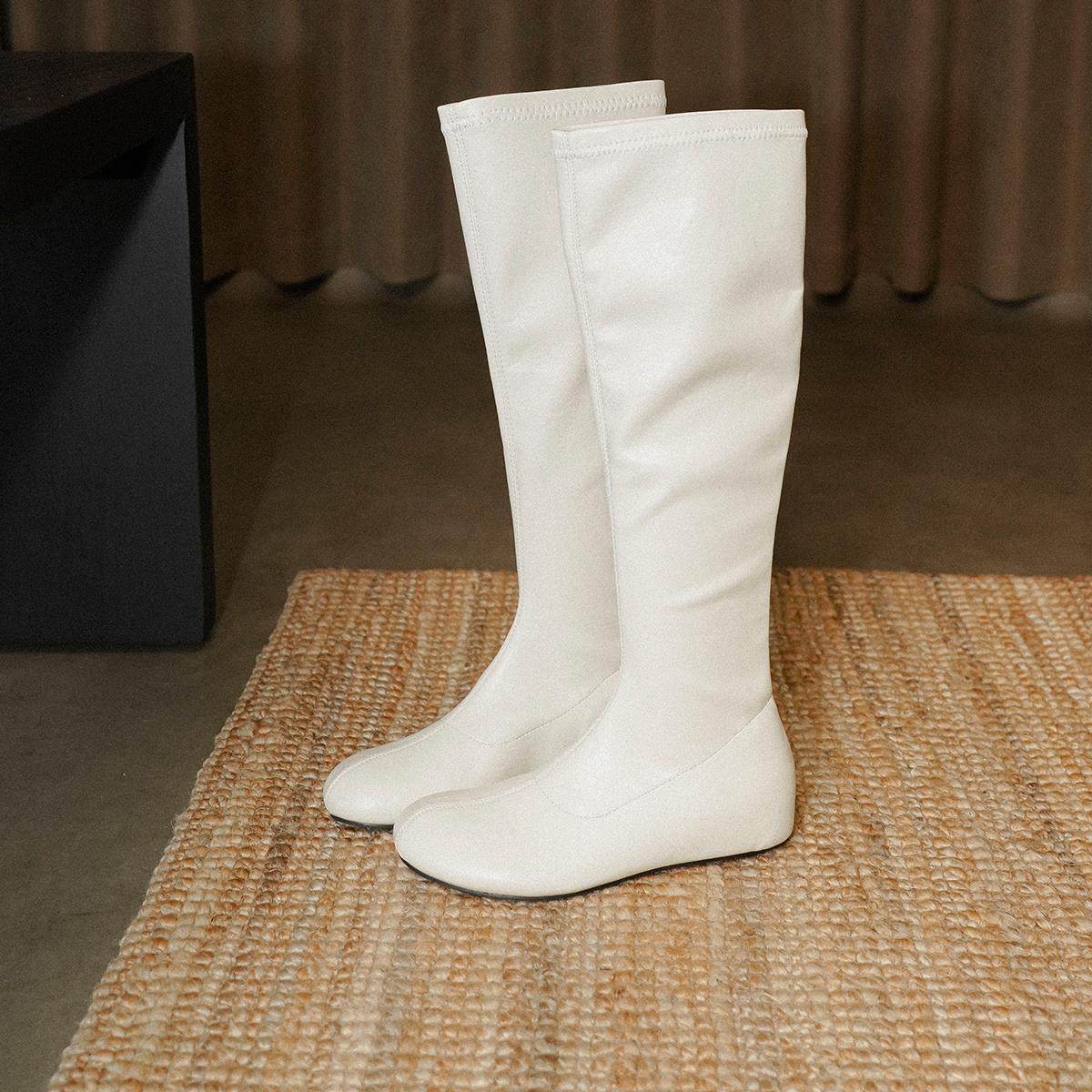 梨小七~韩版百搭温柔气质宽筒长靴女内增高圆头显瘦外穿骑士靴子