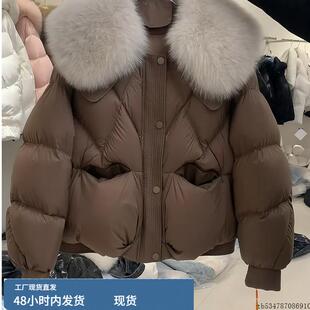 咖色短款毛领羽绒服女冬季天2025年新款时尚洋气高级感小众设计感