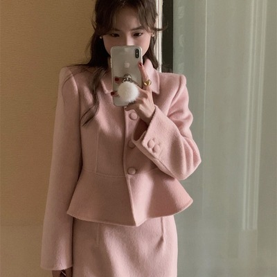 25秋冬新韩国东大门女装大衣羊毛外套长裙套装两件套女DY-1129