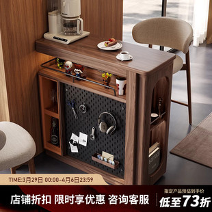 小户型靠墙伸缩实木吧台桌阳台家用休闲桌客厅沙发隔断餐边柜一体
