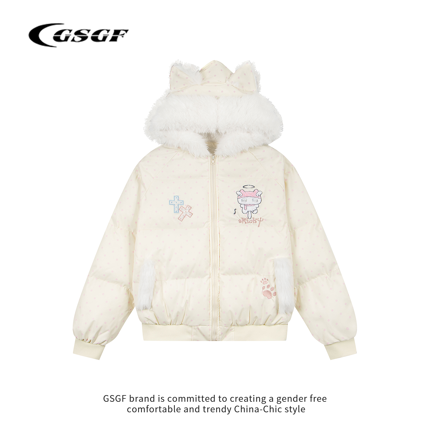 【GSGF官方正品】波点毛领棉服女