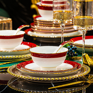 景德镇釉下彩陶瓷餐具套装中式高档瓷器碗碟家用结婚送礼乔迁碗盘