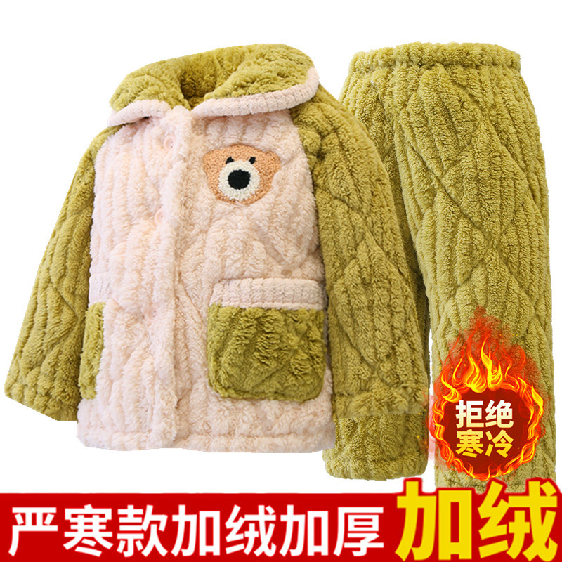 珊瑚绒冬季三层加厚加绒夹棉