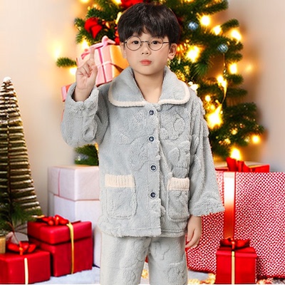法兰绒睡衣春秋季男童女童家居服