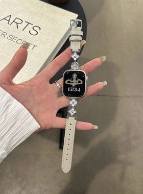 适用适用苹果S10iWatch3456表带适用金感滴胶老花AppleWatch789腕