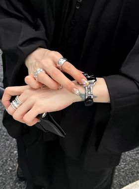 苹果S10适用Applewatch789金属拼皮走珠链条iwatch3456蝴蝶扣表带