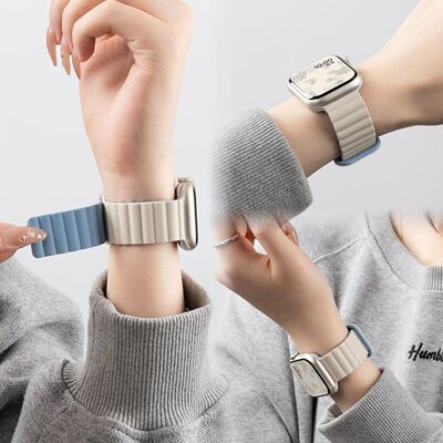 适用三星watch86classic5pro撞色反扣磁吸硅胶表带运动GalaxyFit3