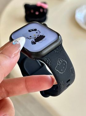 适用Kitty猫适用苹果手表表带iwatchs11/10/s9硅胶Apple黑色2ultr