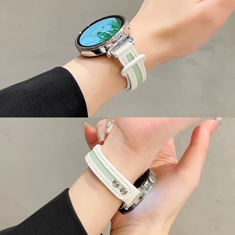 ins适合华为GT4女款撞色GT3拼色双盯真皮watch4小众个性表带女