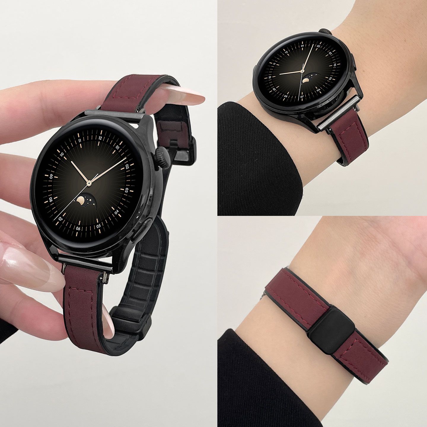 适用荣耀手表fit表带疯马皮磁吸扣2i亲选荣耀watch5/4表链硅胶冬