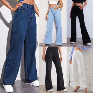 waisted women男女士高腰阔腿拖地牛仔裤 pants jeans baggy High