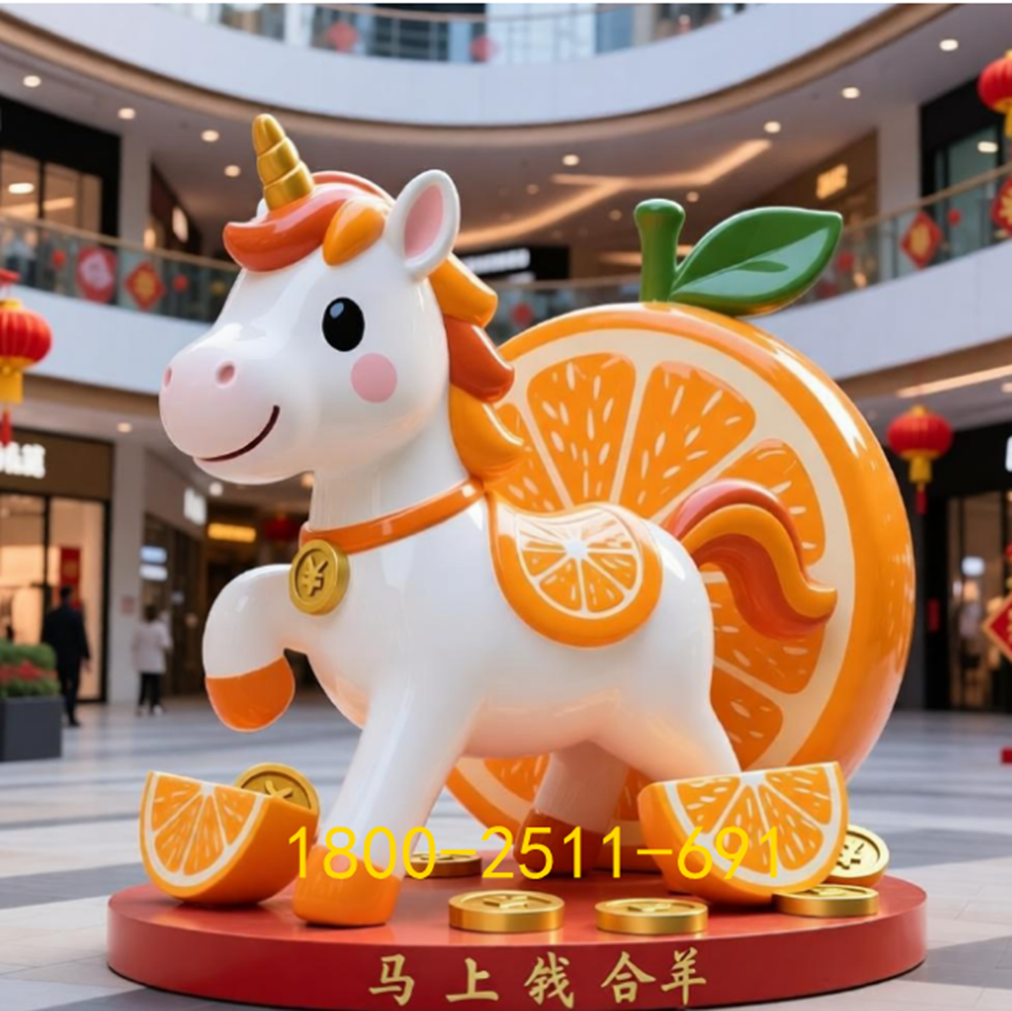马年主题道具大型吉祥物玻璃钢雕塑定制商场装饰马上橙功形象卡通