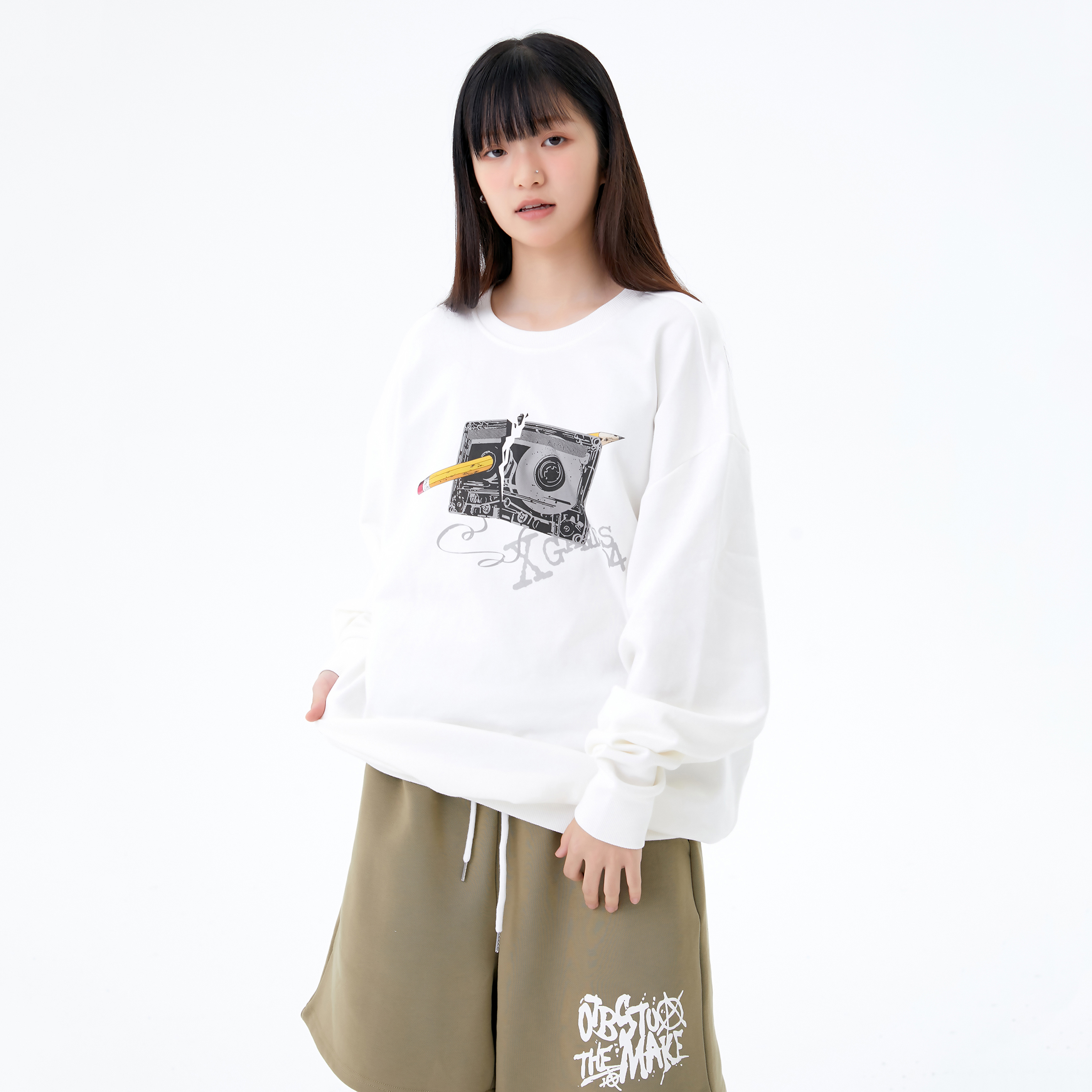 OTB针织春秋款外套 磁带铅笔印花套头卫衣 OTB020052