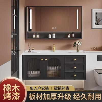 橡木烤漆工艺浴室柜组合卫生间洗脸盆洗手池陶瓷一体洗漱台卫浴柜