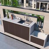 户外庭院洗手台盆一体室外露台铝合金岩板操作台花园水池槽拖把池