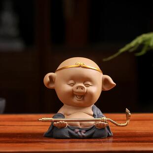 猪八戒摆件茶宠小猪紫砂天蓬元帅二师兄陶瓷招财创意可爱茶玩茶道