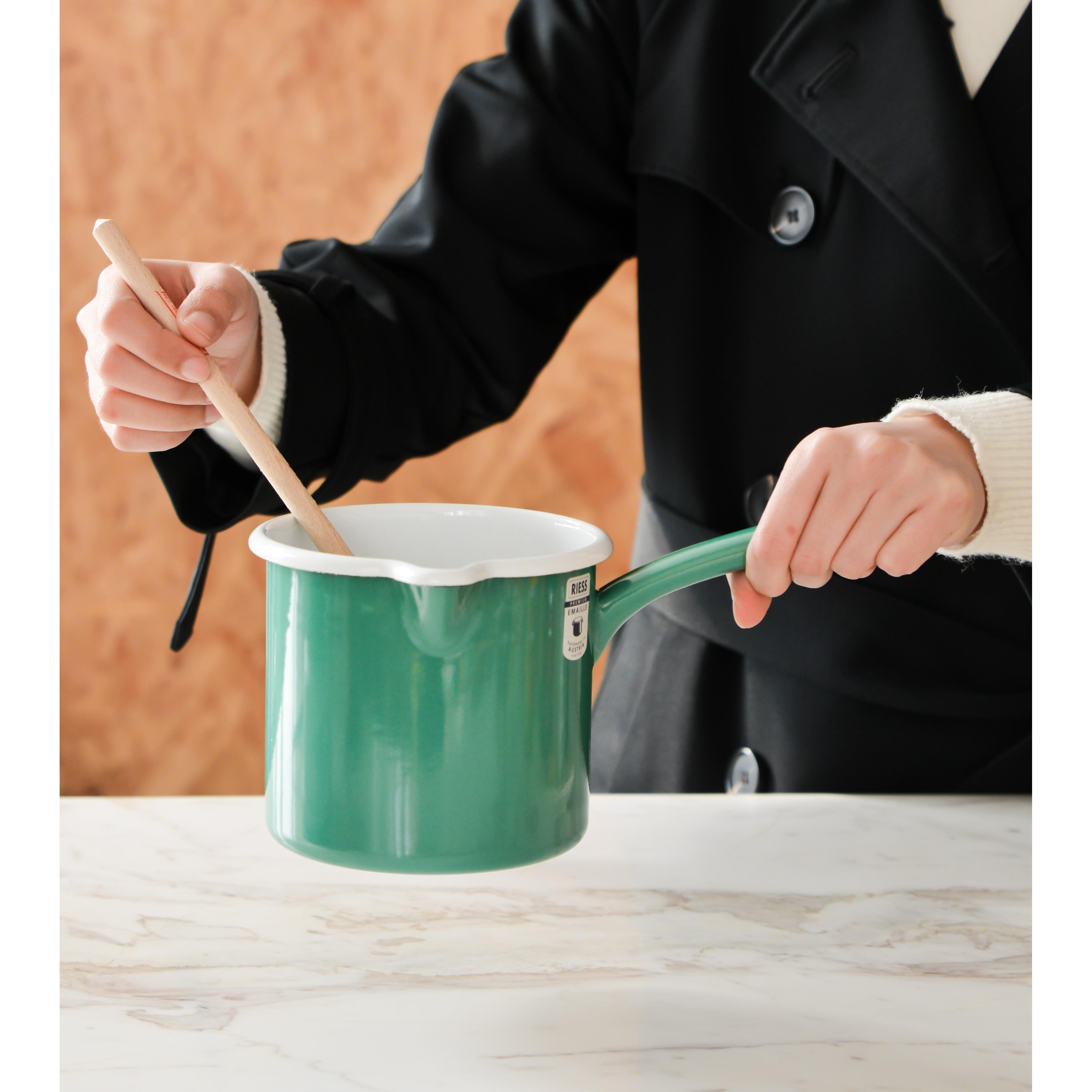 奥地利制造Riess搪瓷湖绿清新双耳汤锅奶锅平底锅电磁炉火炉通用