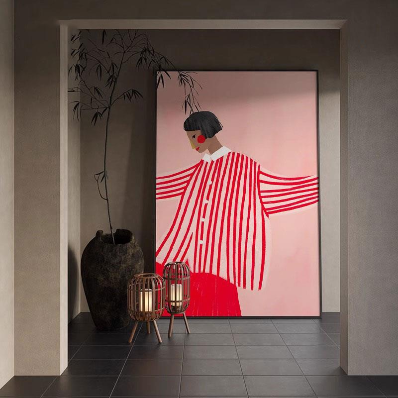 孟菲斯装饰画粉色抽象人物沙发客厅背景墙装饰画2024年新款挂画