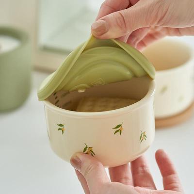 肆月水果碗带盖子陶瓷碗儿童上班族外带高颜值家用保鲜碗微波炉饭