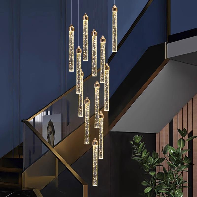 覆式楼客厅水晶吊灯轻奢旋转楼梯长吊灯现代简约loft公寓别墅灯具
