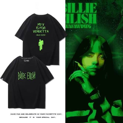 Billie Eilish碧梨周边短袖T恤男女夏季纯棉宽松休闲百搭半截袖潮