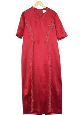 【六礼】精选品牌女装高端时尚气质百搭酒红色连衣裙A2-17867