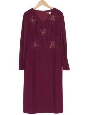 【慕天姿】A4A1折扣女装新款洋气通勤女酒红连衣裙-17878