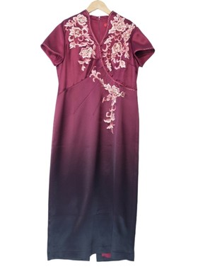 【六礼】精选品牌女装高端时尚气质百搭酒红色连衣裙A1-17313