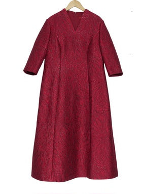 【六礼】精选品牌女装高端时尚气质百搭酒红色连衣裙A1-17237