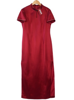 【六L】精选品牌女装高端时尚气质百搭酒红色连衣裙A2-17008