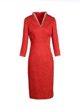 六礼2025精选品牌女装高端时尚气质百搭红色连衣裙-17313