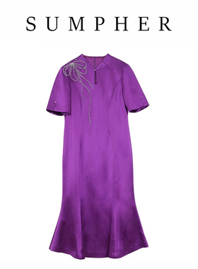 【六礼】专柜折扣精选品牌女装高端时尚气质百搭紫色连衣裙-17958