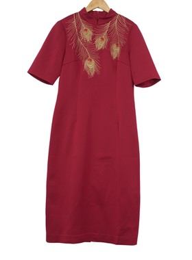 【六礼】精选品牌女装高端时尚气质百搭深红连衣裙A2-17298