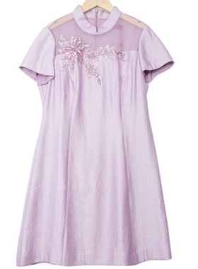 【六礼】精选品牌女装高端时尚气质百搭浅紫色连衣裙A2-16615