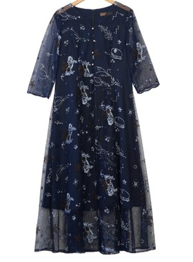 慕天姿精选品牌女装高端时尚气质百搭藏蓝色连衣裙慕天姿A1-17566