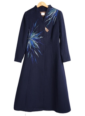 慕天姿精选品牌女装高端时尚气质百搭藏蓝色大衣慕天姿A4-33166