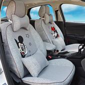 亚麻布艺汽车坐垫座椅套女神款 通用 可爱卡通专用座套全包围四季